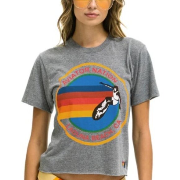 AVIATOR NATION LAGUNA BEACH BOYFRIEND TEE - HEATHER GREY - Picture 1 of 8